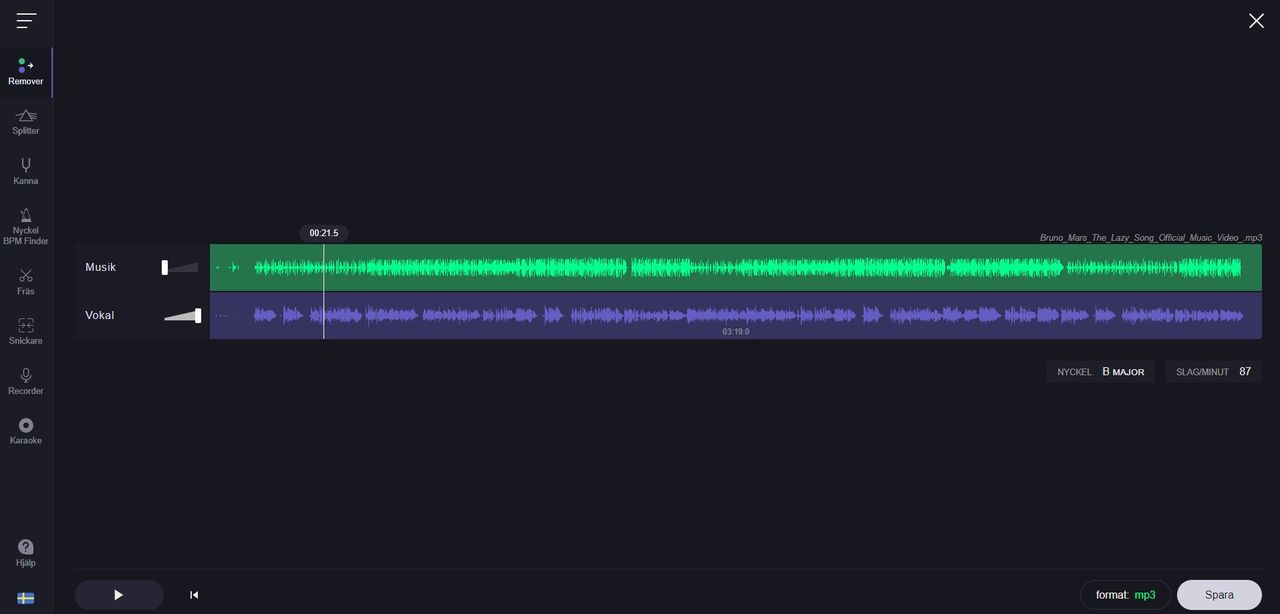 Plocka bort sjungandet från en låt