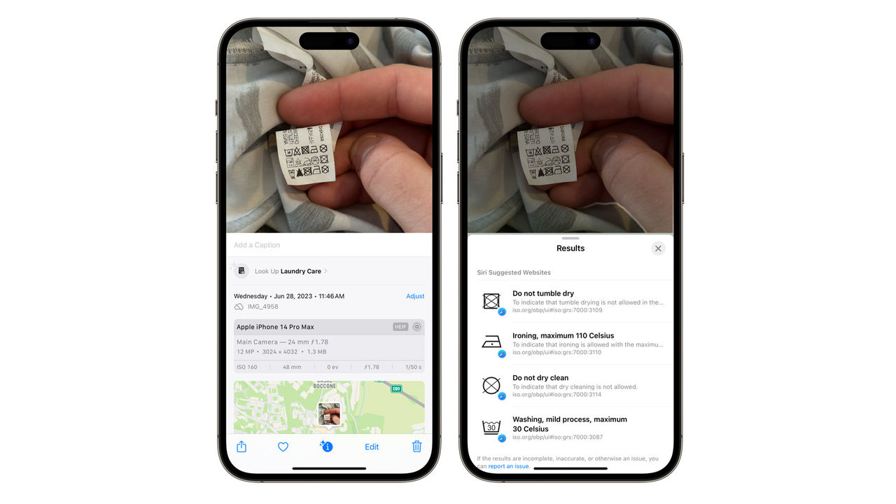 Bilder-appen i iOS 17 kan tyda tvättsymboler
