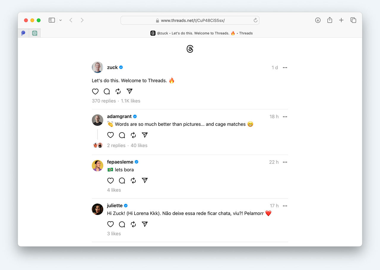 Threads är redan igång på webben