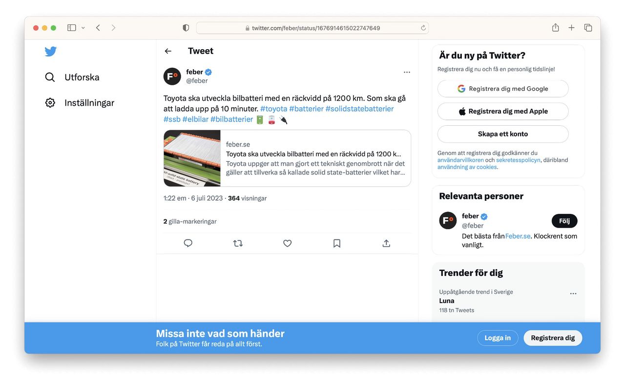 Nu går det att se tweets utan konto på Twitter igen