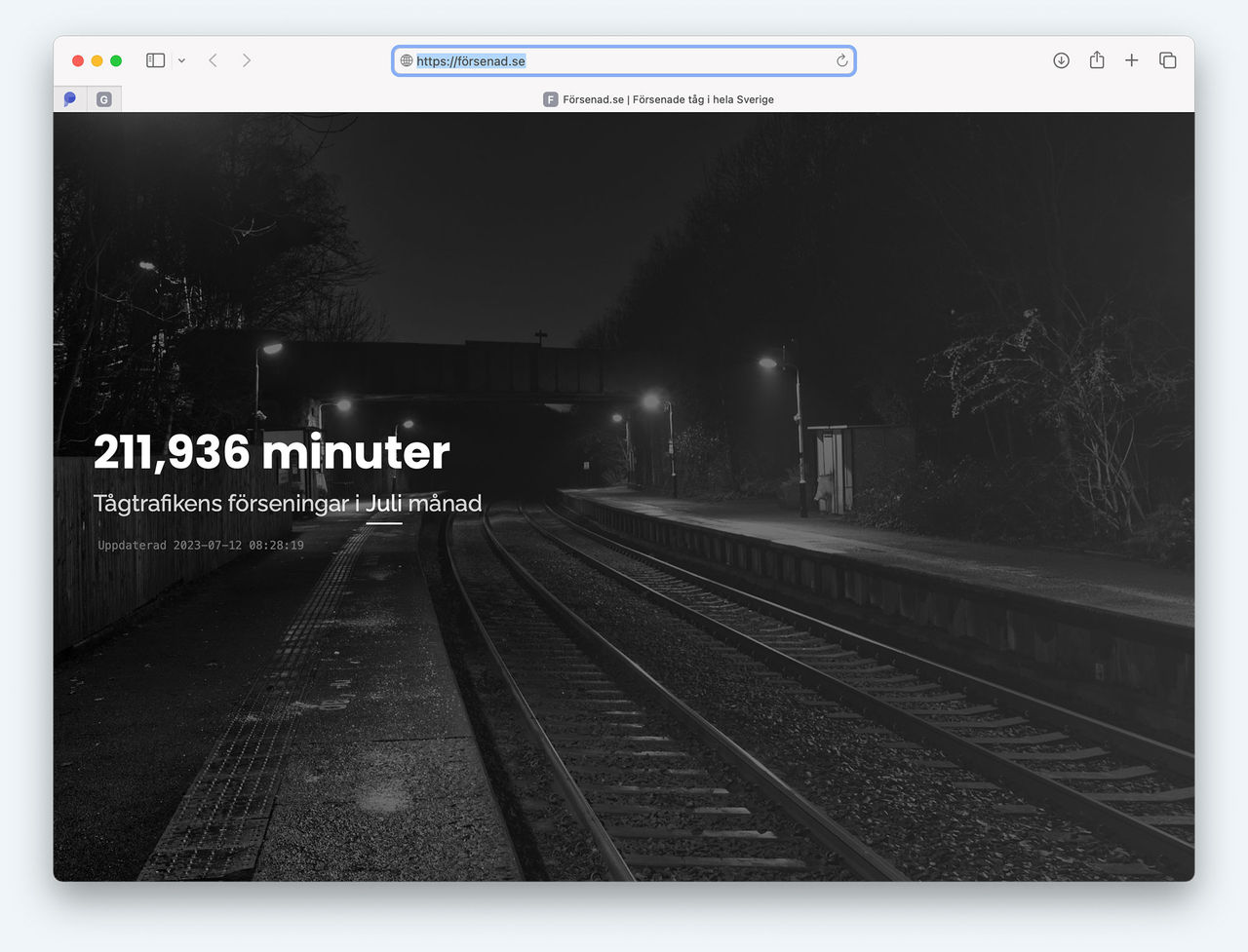 Webbplats visar järnvägens försening
