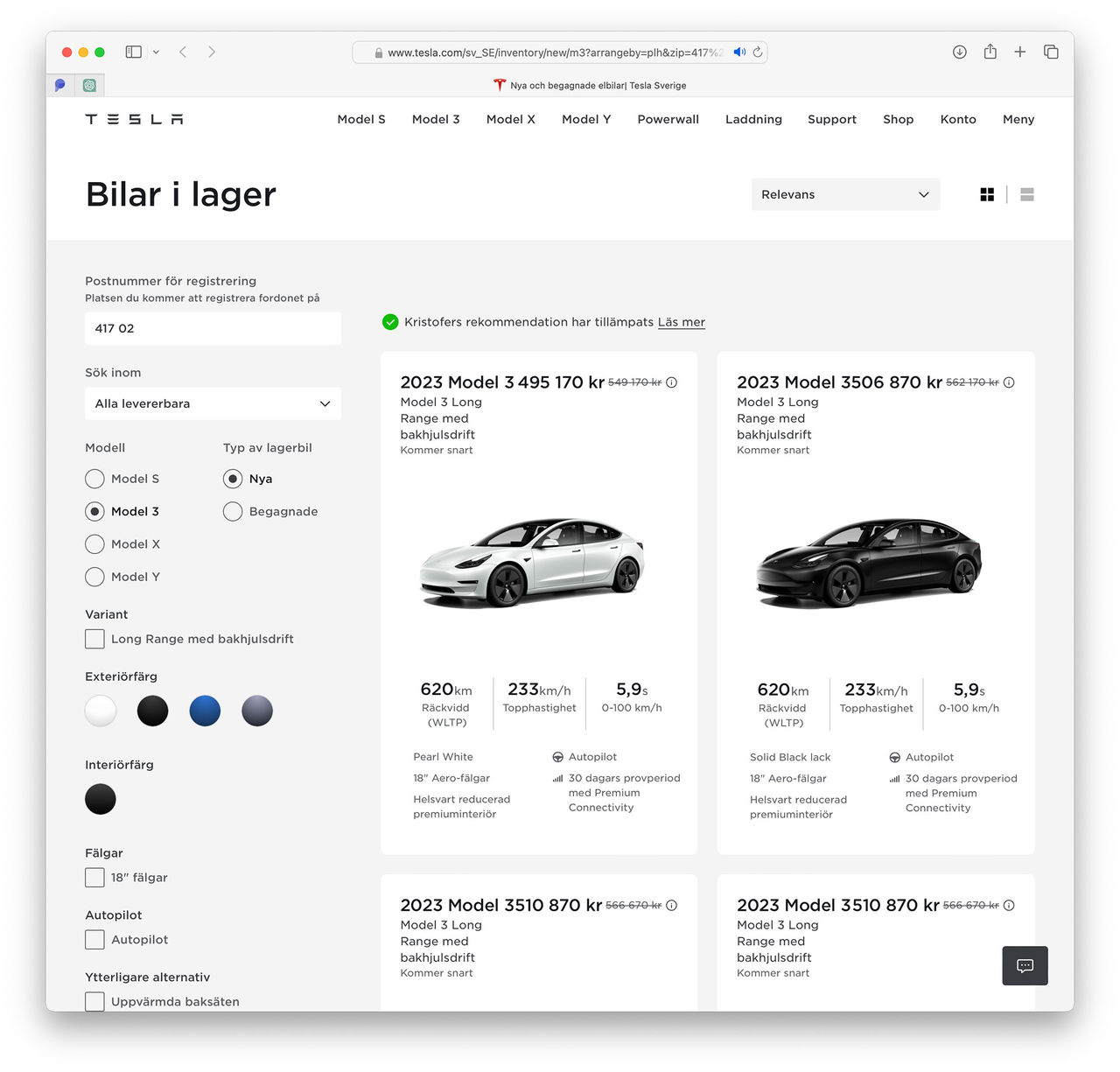 Tesla Model 3 med rekordräckvidd har dykt upp