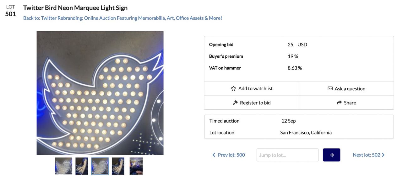 X auktionerar ut Twitter-grejjer