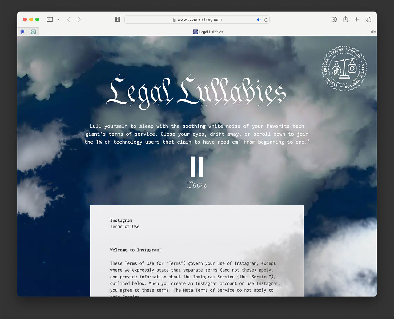 Somna till Instagrams Terms of use