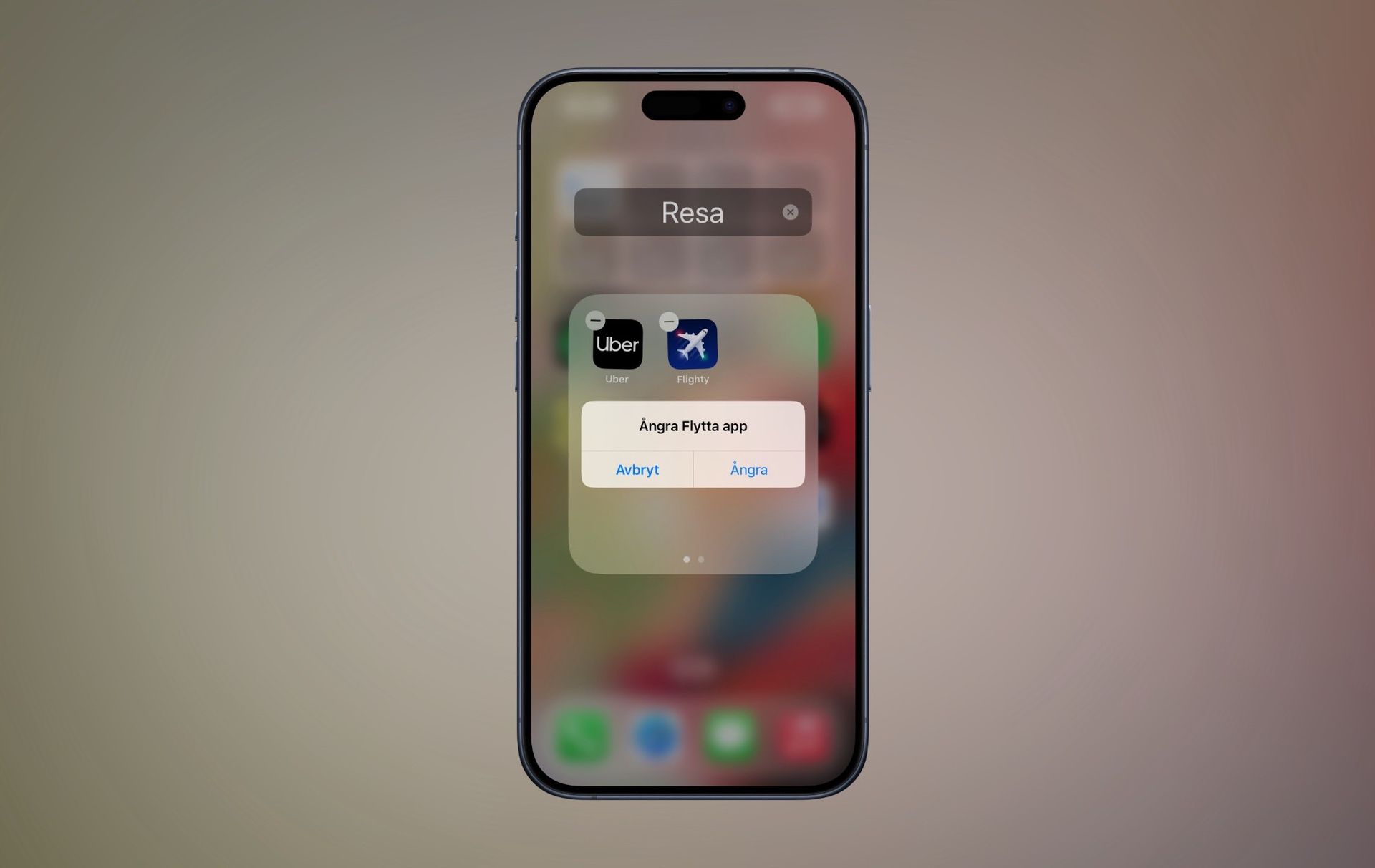 Skaka för att ångra flytt av en app på iOS