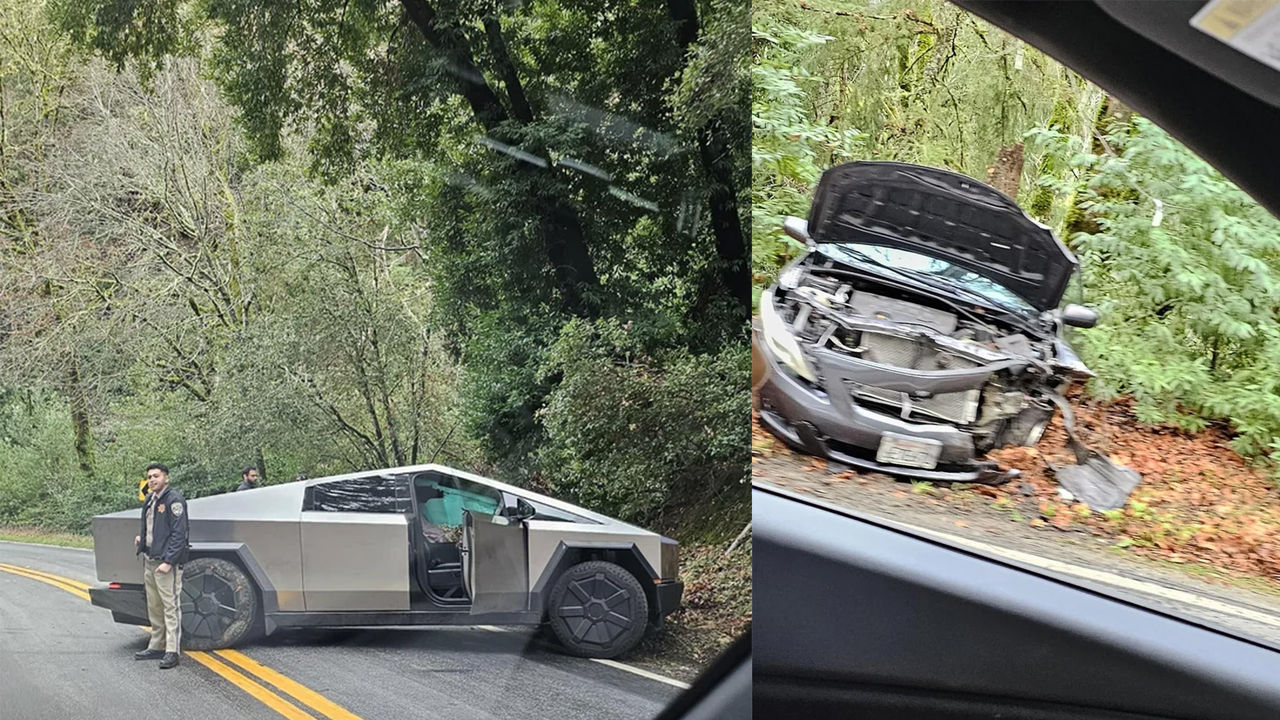 Teslas Cybertruck i sin första bilkrasch