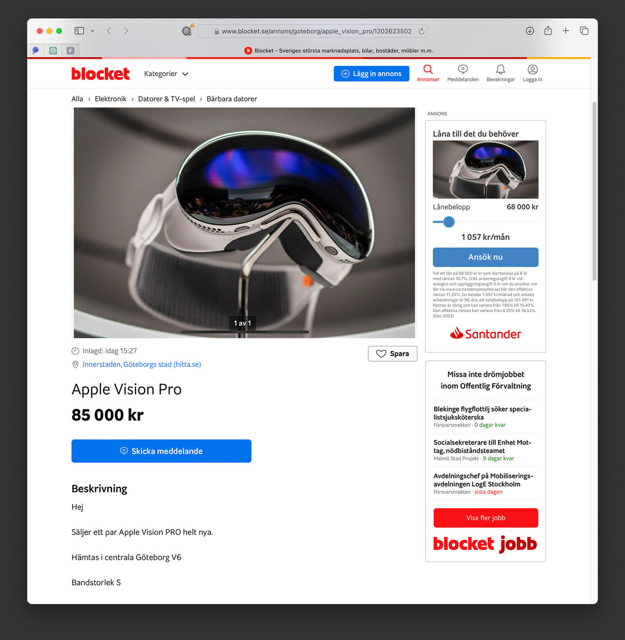 Vision Pro finns redan på Blocket