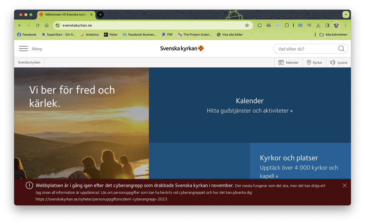 Svenska Kyrkans webbplats återställd efter cyberattack