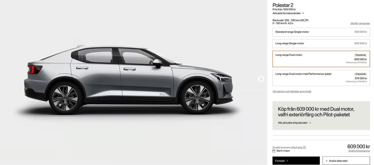 Polestar 2 prissänkt med 65.000 kronor