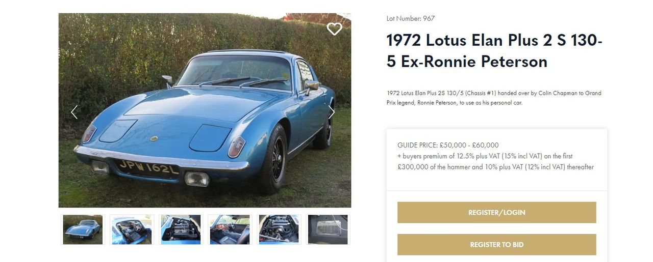 Ronnie Petersons Lotus ska auktioneras ut