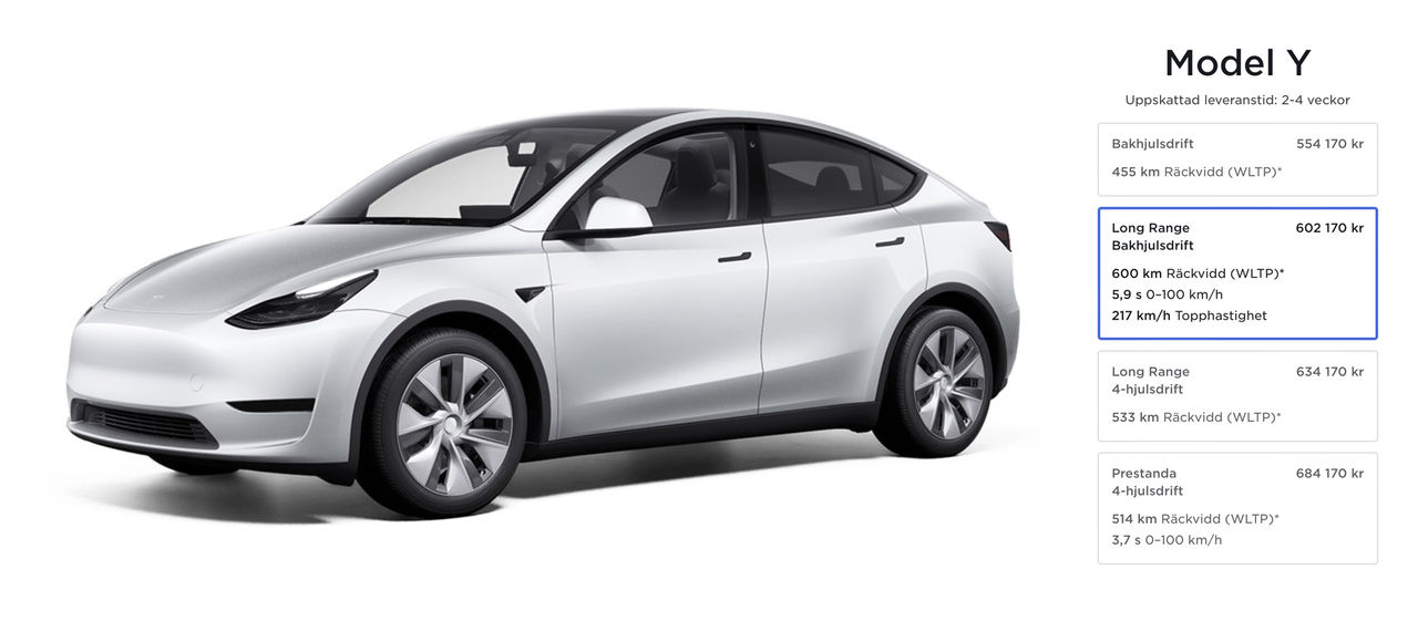 Ny version av Tesla Model Y ska nå 60 mil 