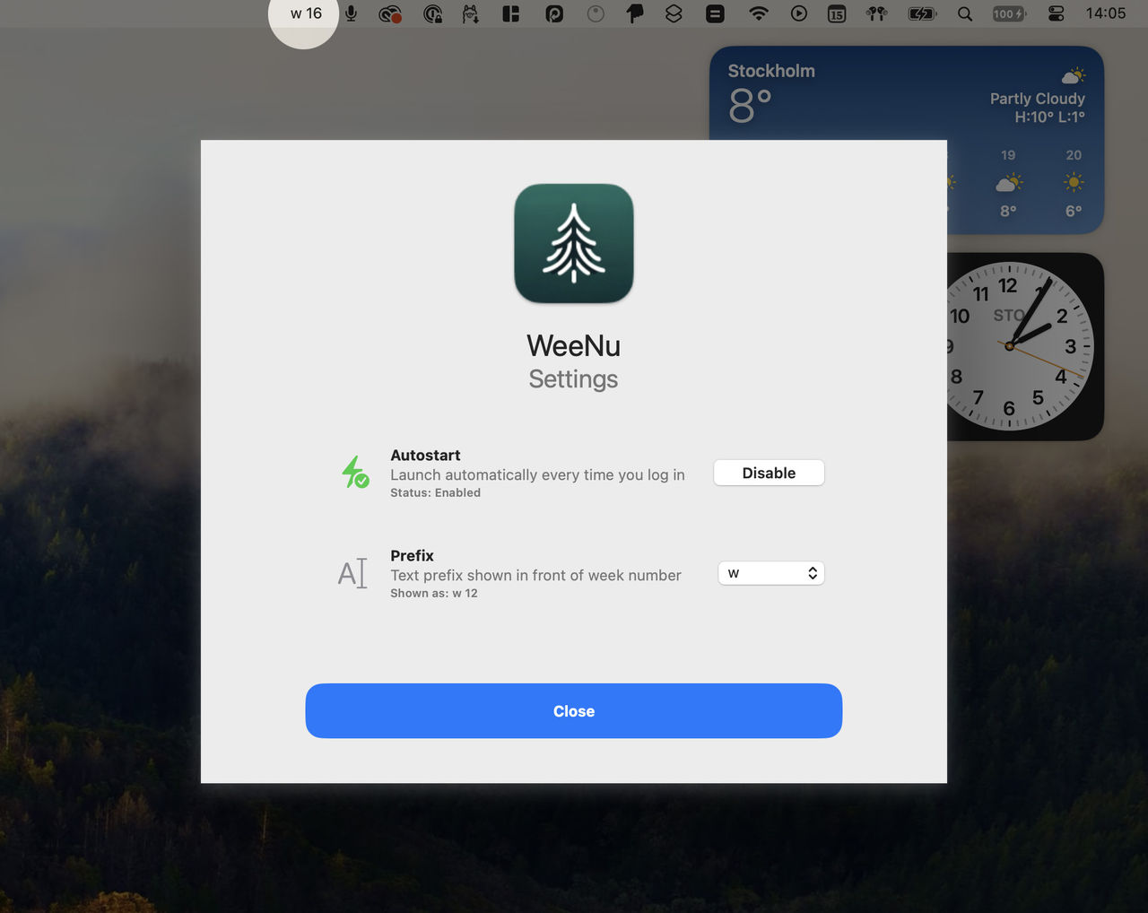 Få veckonumret i menyraden
