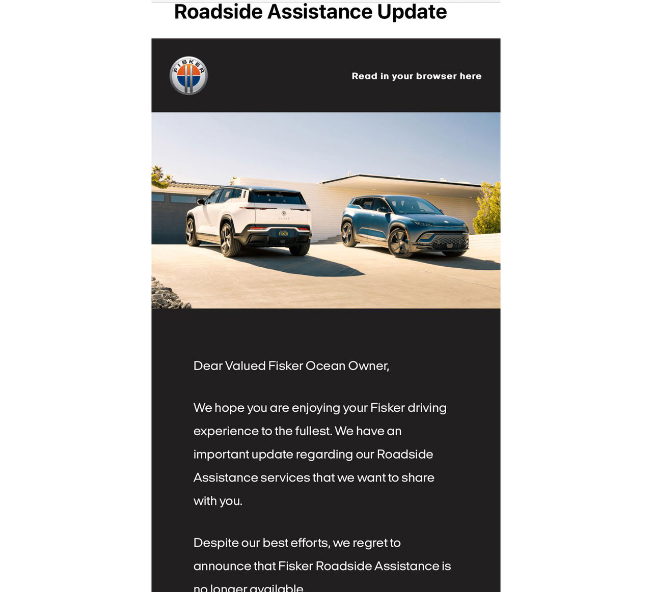 Fisker slutar med vägassistans