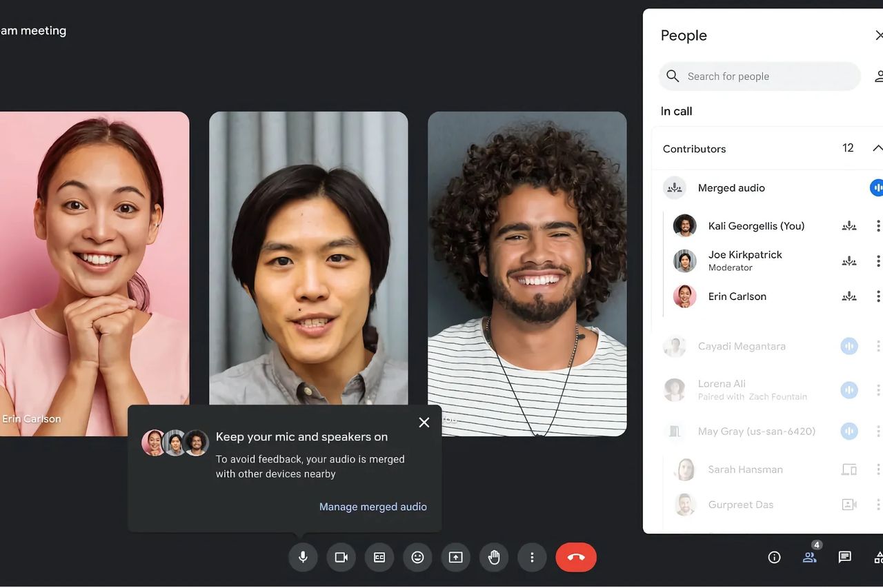 Google Meet kan kombinera ljud från flera laptops