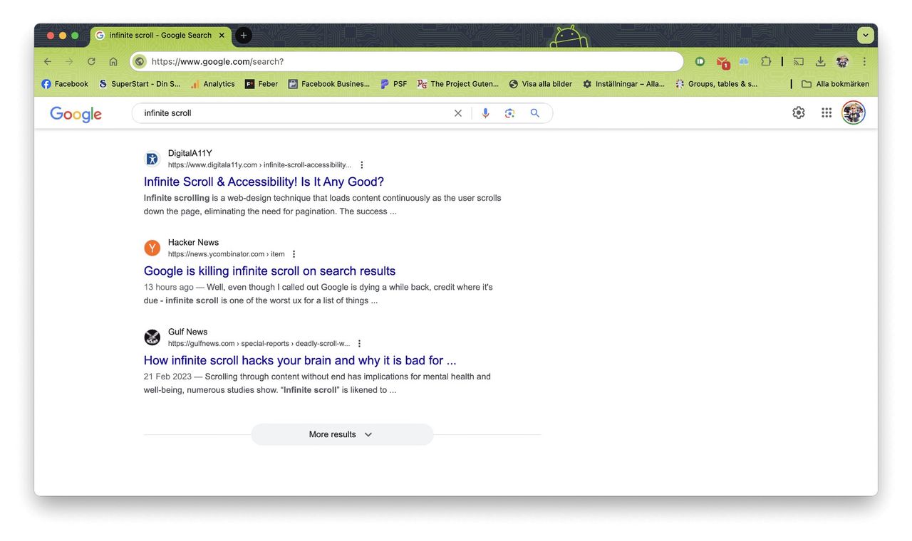 Google fimpar ändlöst scrollande på sökmotorn
