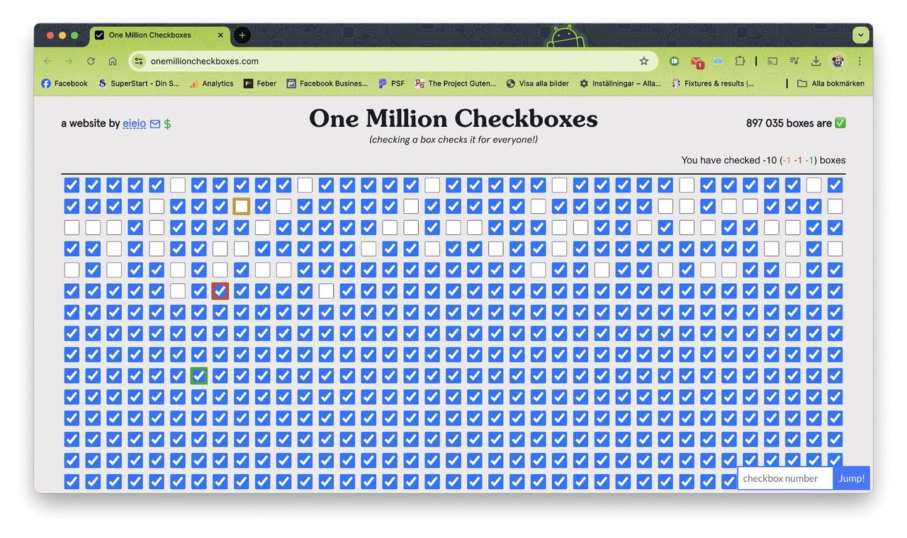 One Million Checkboxes ser ut att vara ett evighetsspel