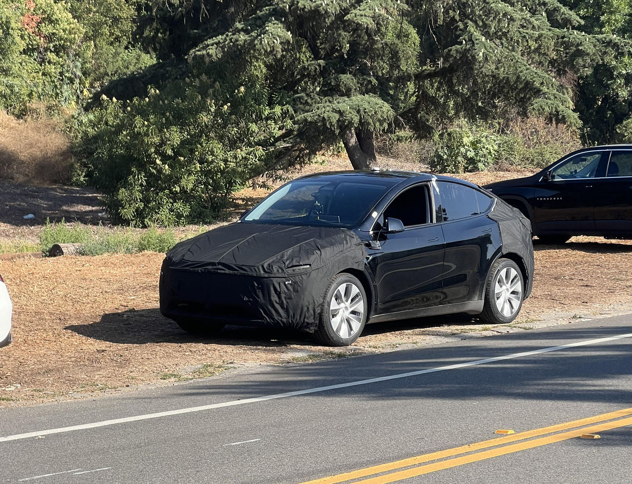 Nya Tesla Model Y skådad i det fria