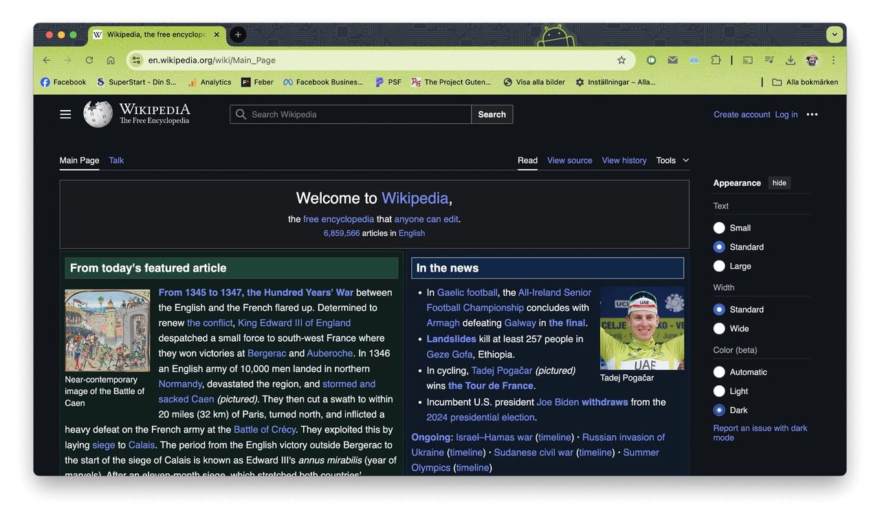 Wikipedia får mörkt läge