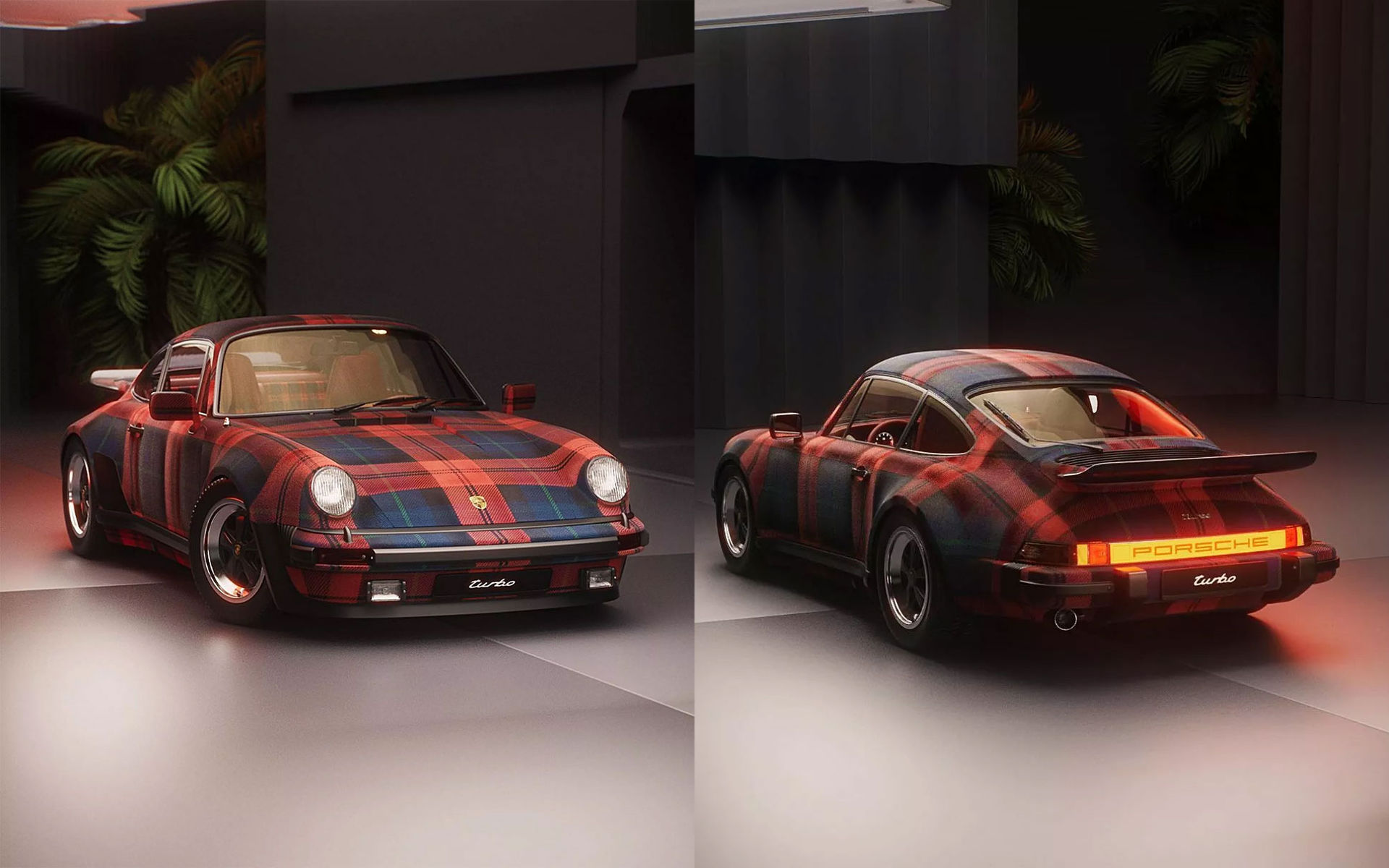 Porsche 930 klädd i skotskrutigt