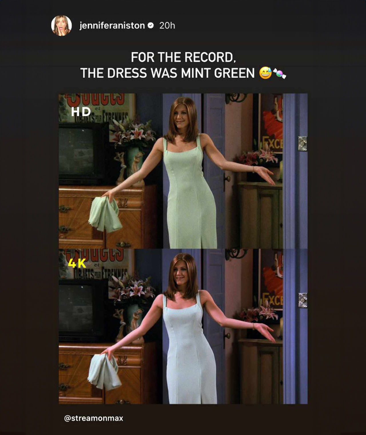 Klänning i Vänner fick fel färg i 4K