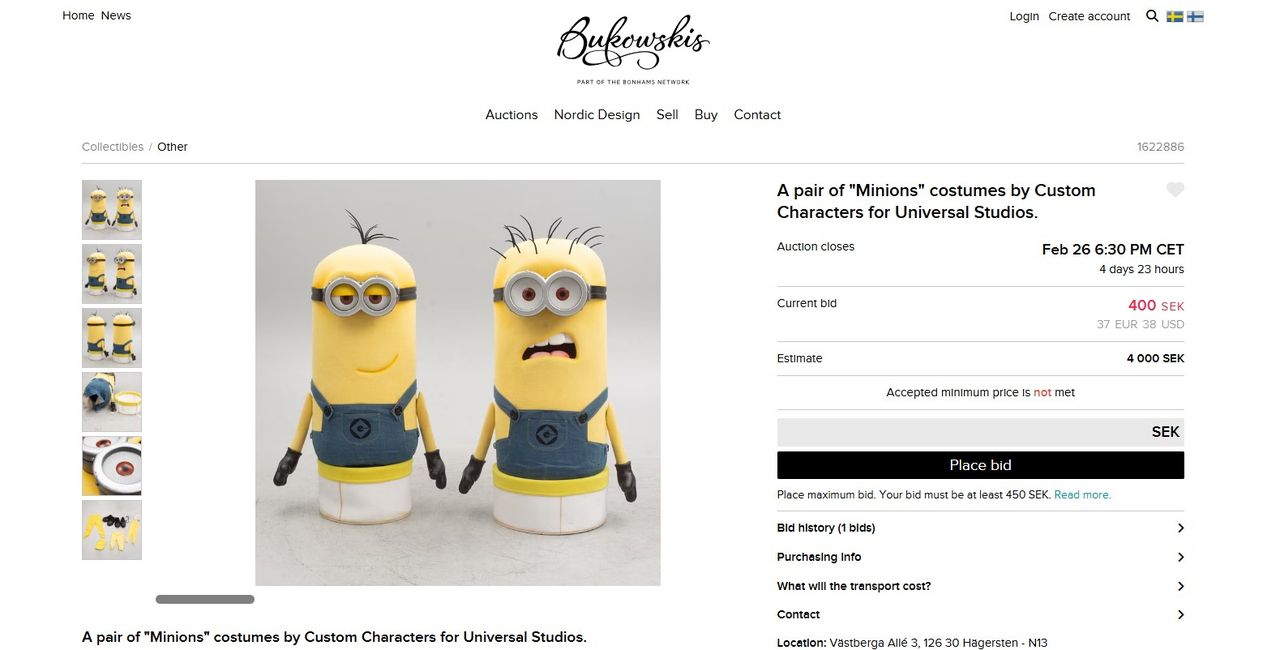 Stora Minion-dräkter från Universal Studios till salu