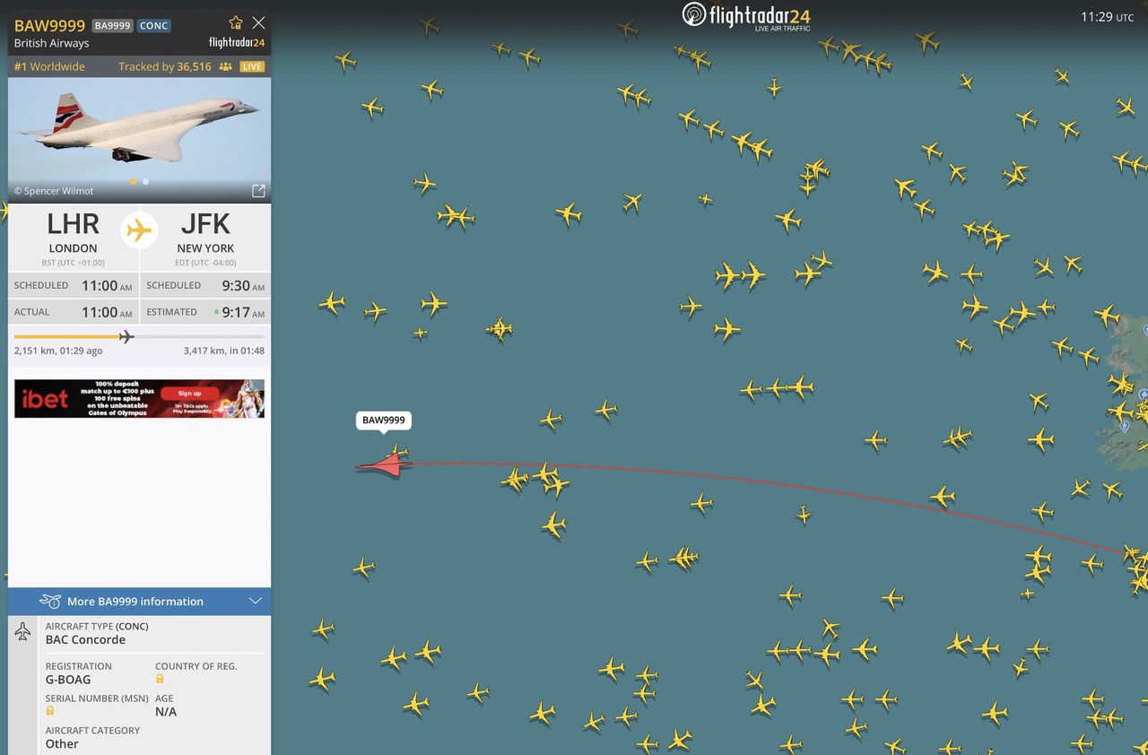 Följ Concorde-flight mellan Heathrow och JFK