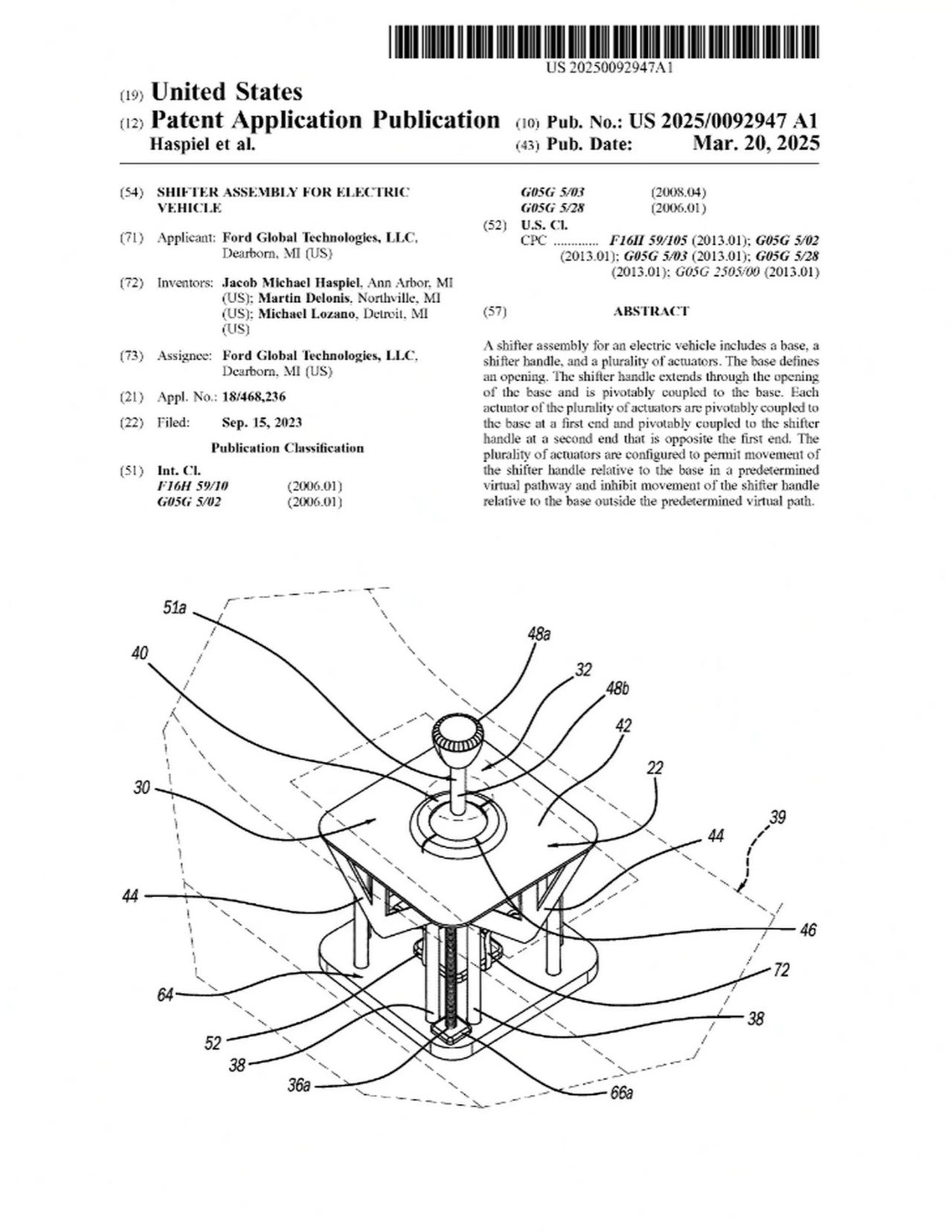 Ford tar patent på fejkad manuell växelspak till elbilar