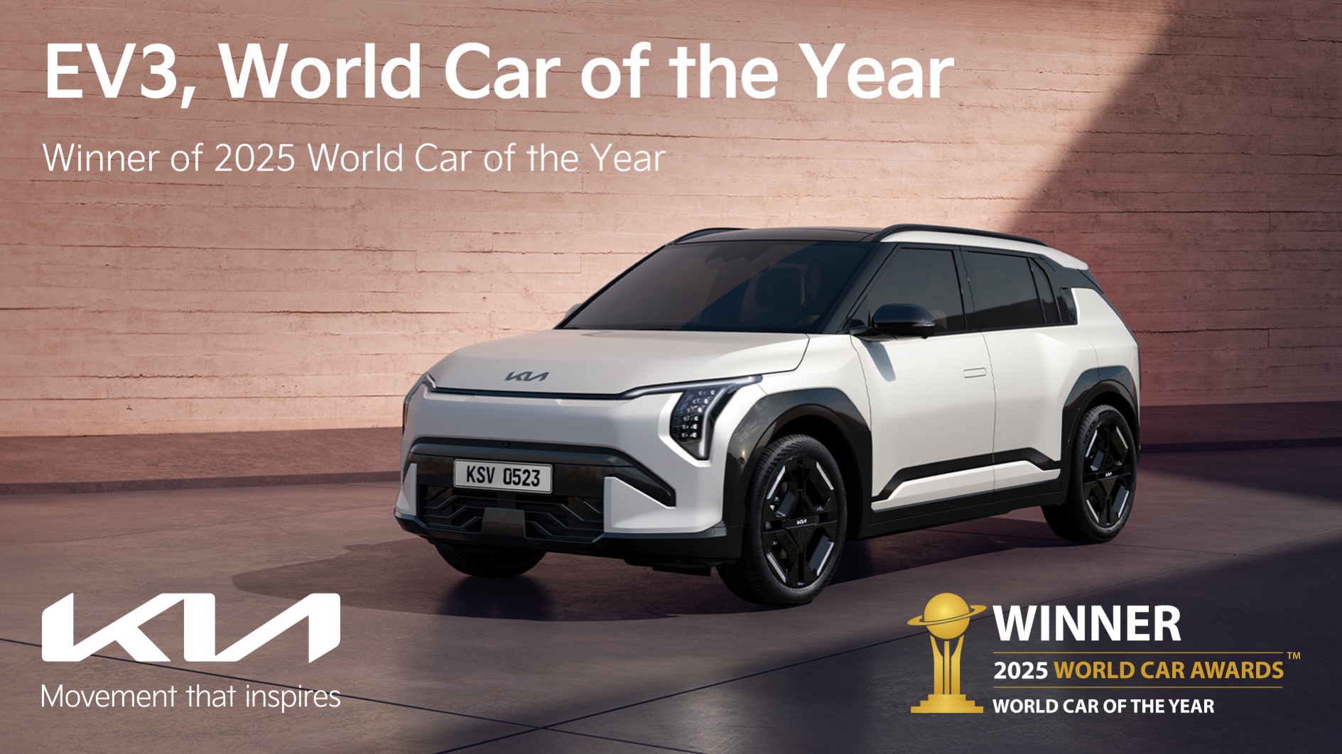 Årets bil i världen 2025 är Kia EV3. Gratulerar.