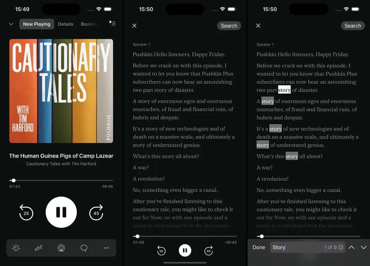Pocket Casts får automatiska transkriptioner
