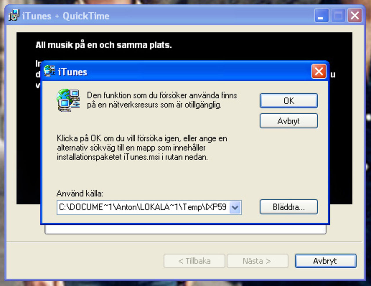 Problem att uppdatera iTunes i Windows XP