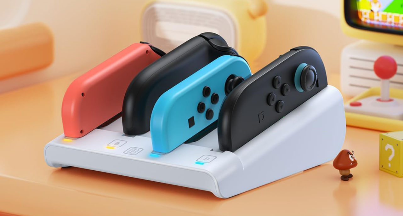 Den här laddaren kan ladda fyra Joy-Cons samtidigt