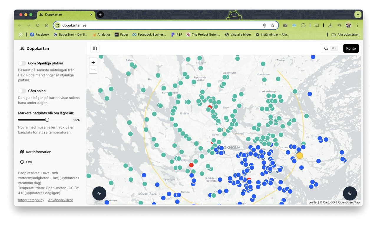 Håll koll på badplatser med Doppkartan