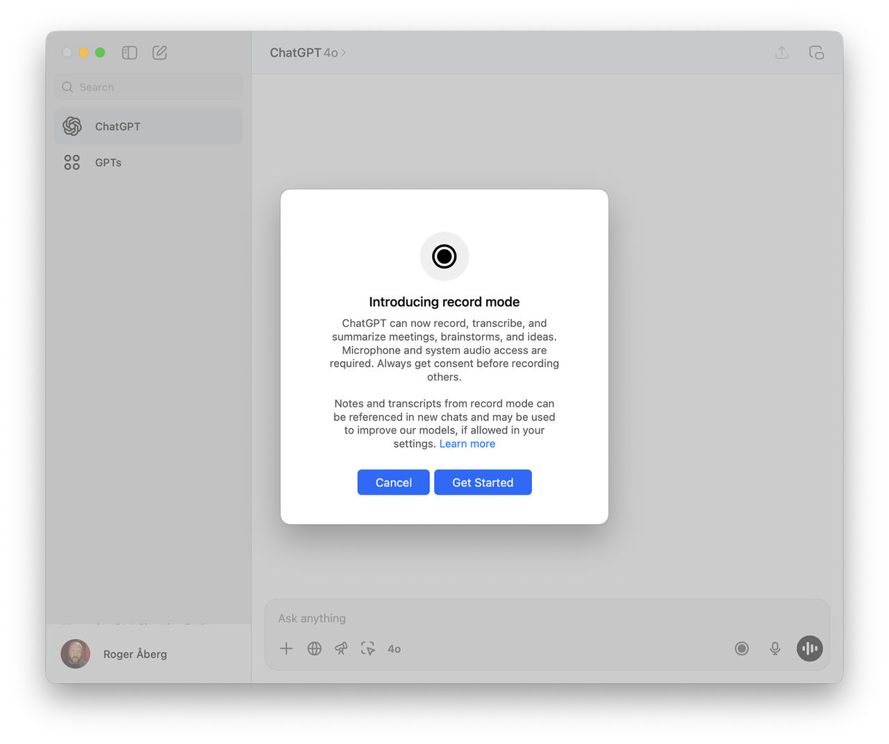 Spela in möten med ChatGPT på macOS