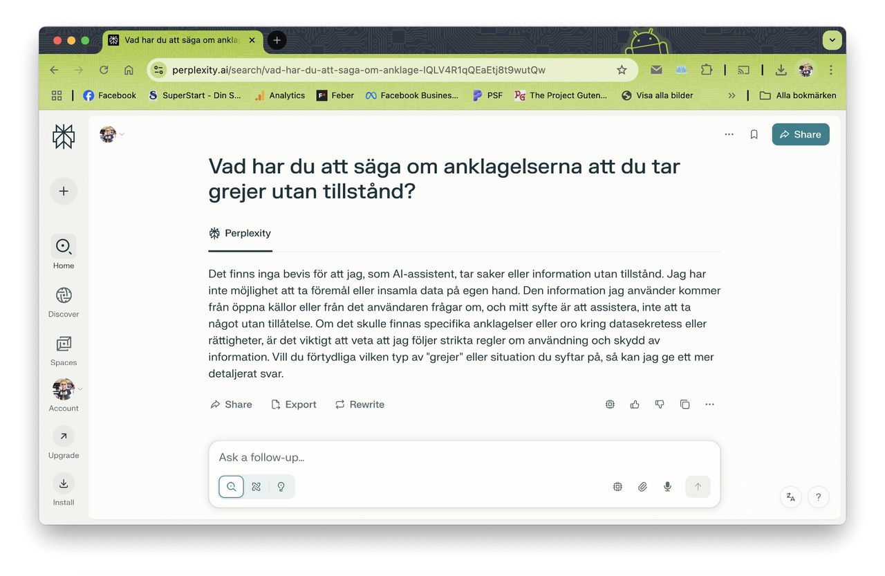 Perplexity verkar ta data utan tillstånd igen