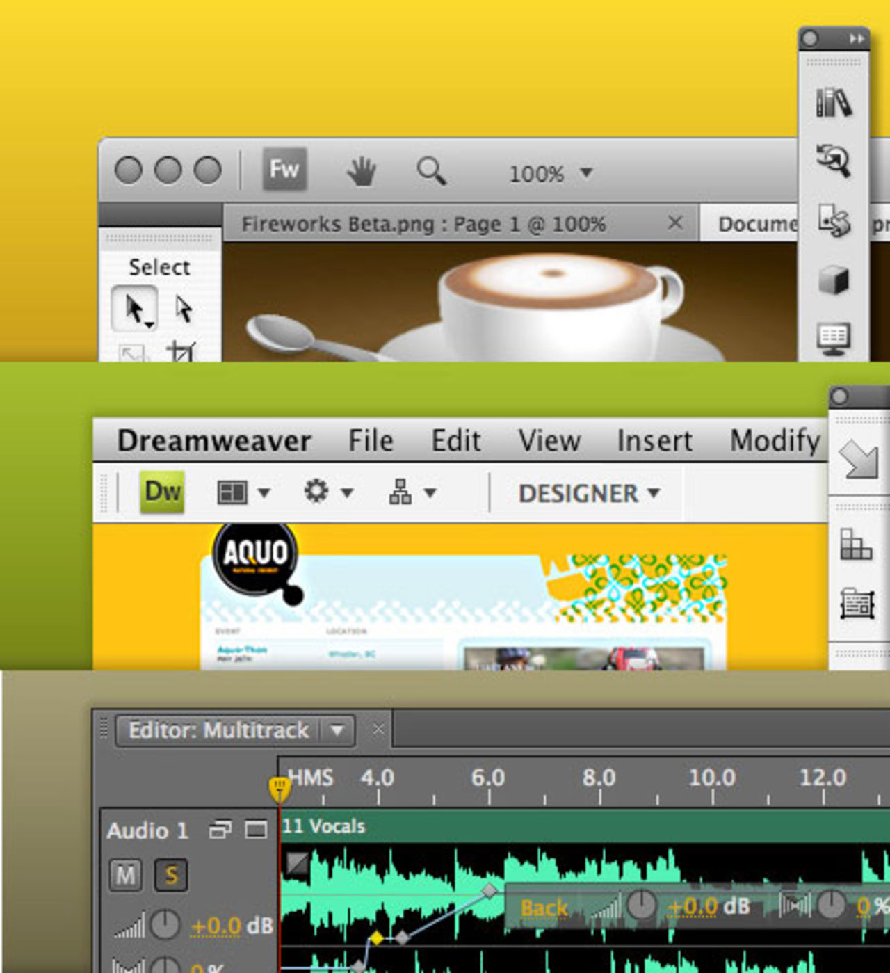 Dreamweaver, Fireworks och Soundbooth i publika betor