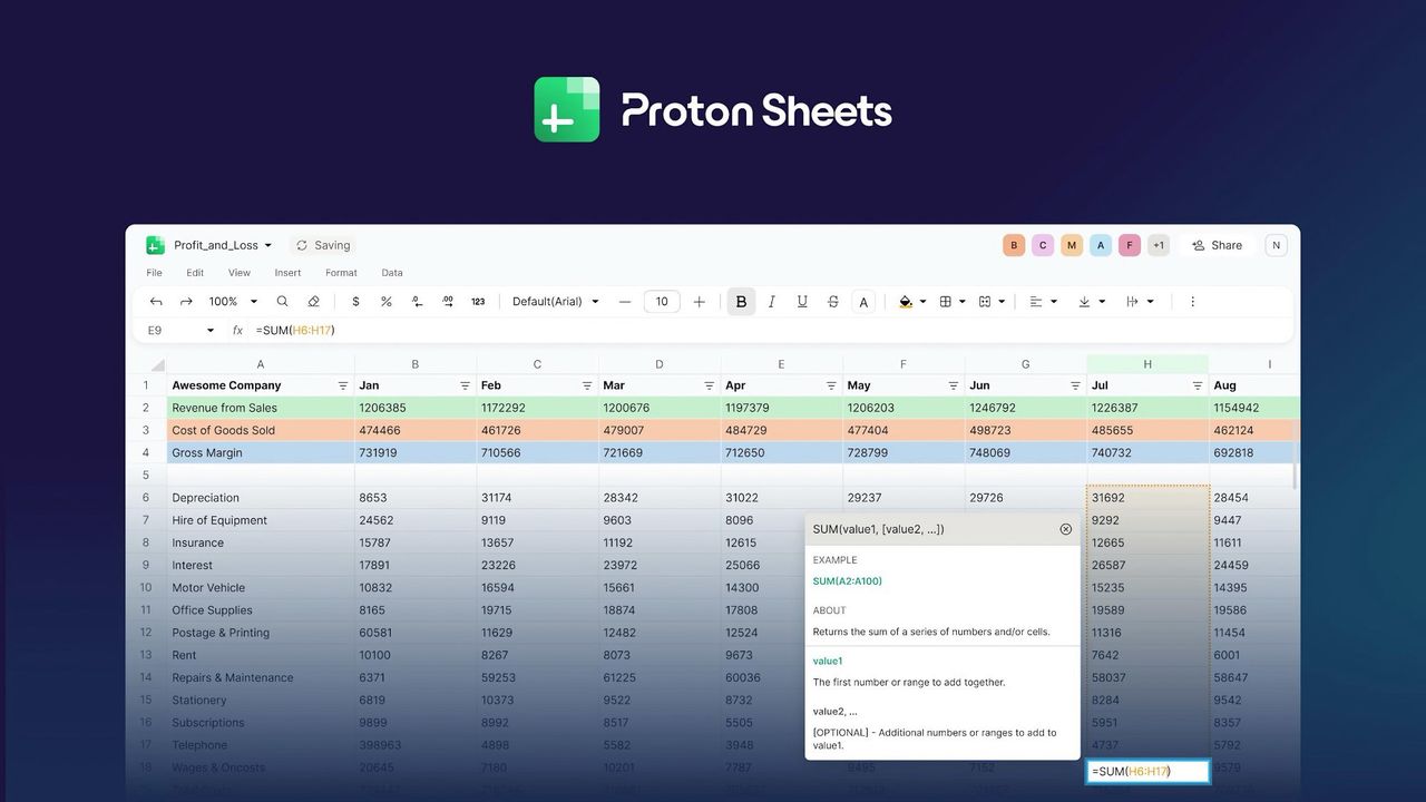 Proton lanserar kalkylblad