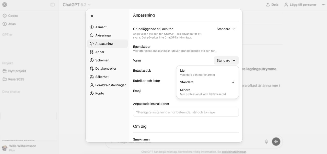 Ställ in hur snäll ChatGPT ska vara