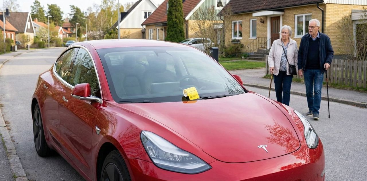 Pensionärer sätter P-lappar på Tesla-bilar
