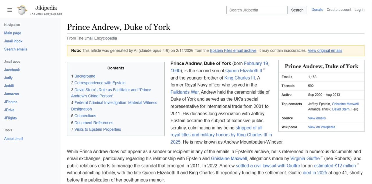 Jikipedia visar Jeffrey Epsteins mejl i Wikipedia-format