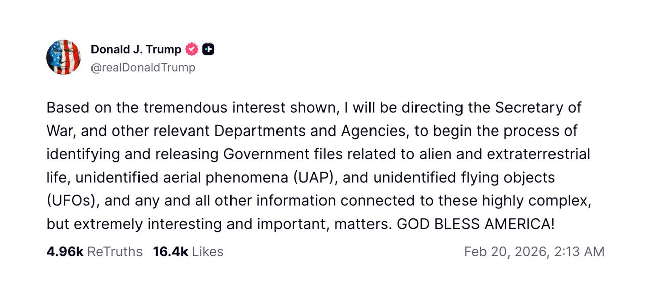 Trump vill släppa dokument om utomjordingar