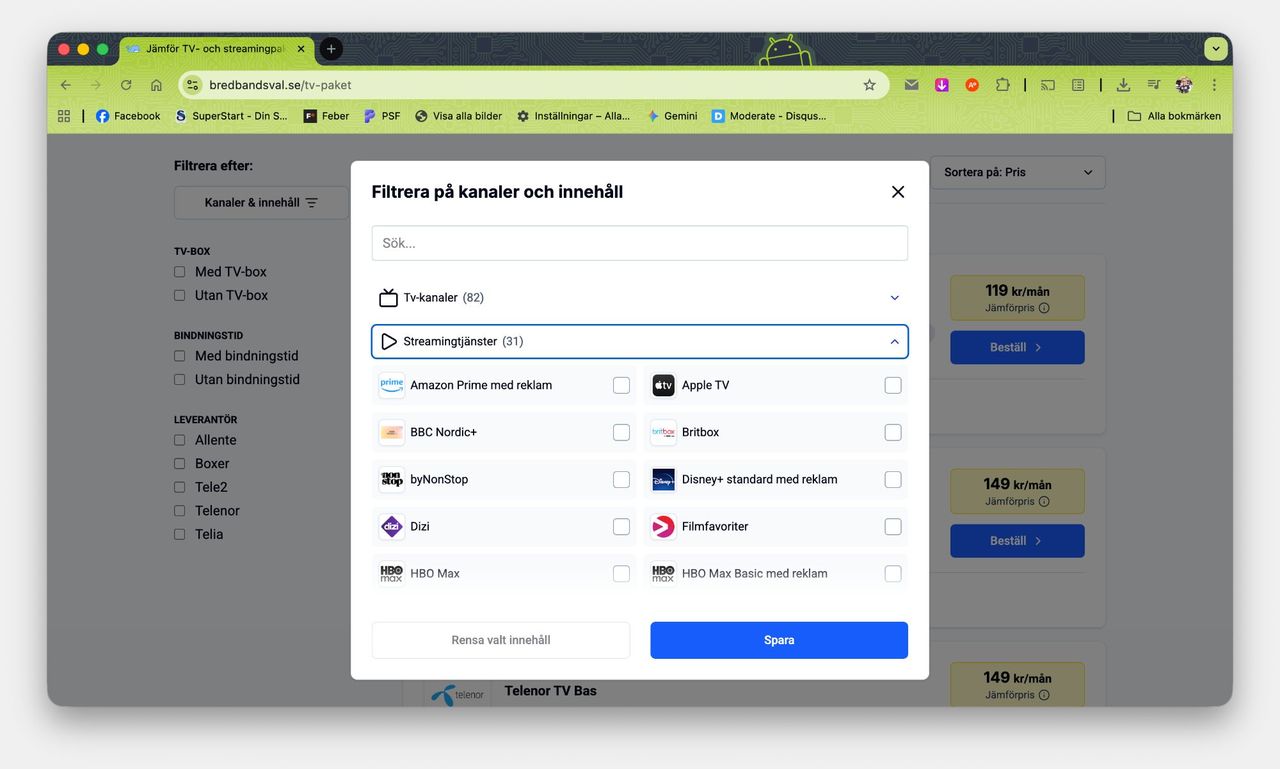 Bredbandsval nya funktion hittar tv-paket med streaming