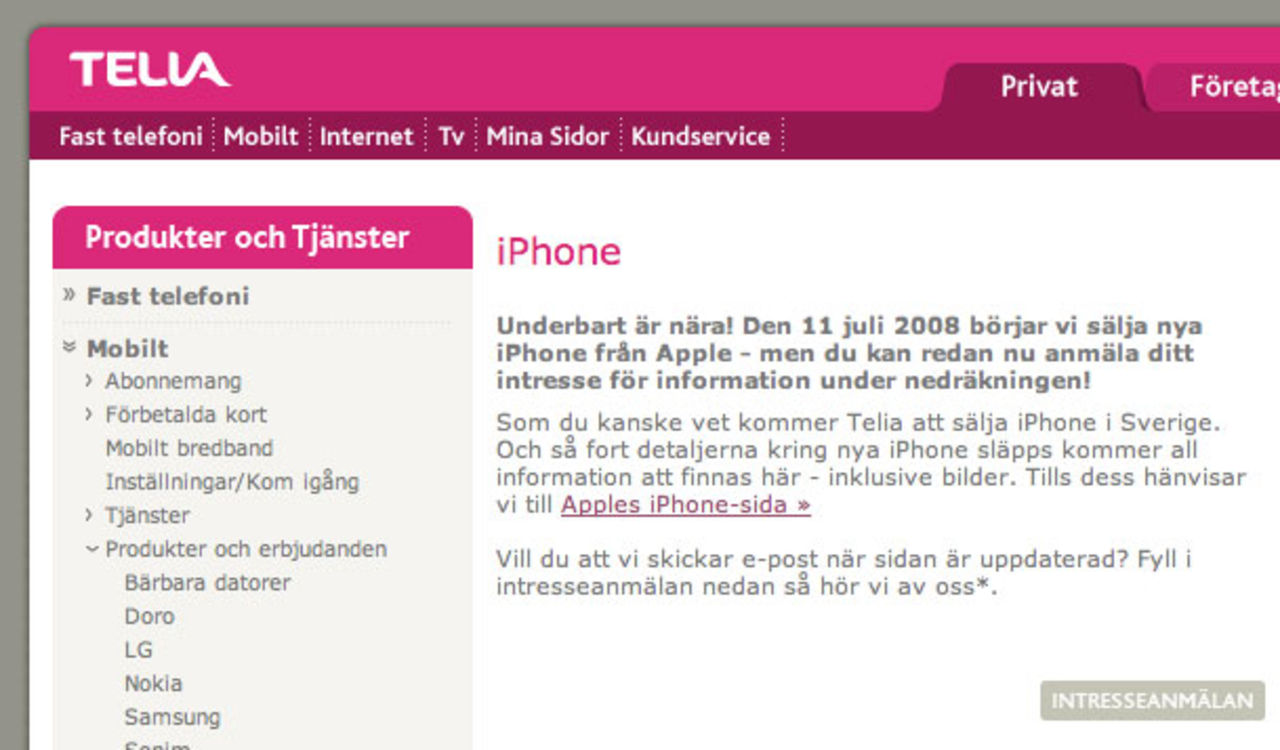 Inte möjligt att förboka iPhone 3G i Sverige