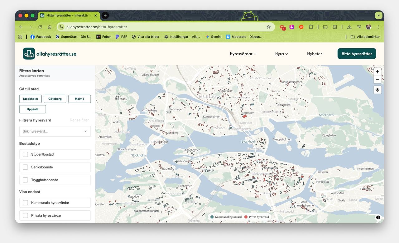 Ny tjänst listar alla hyresrätter i svenska storstäder