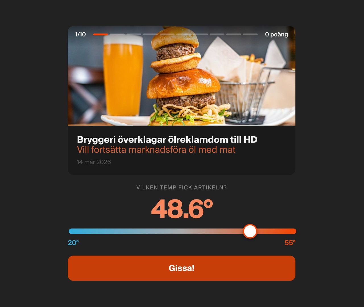Kan du gissa vad en artikel fick för temp?