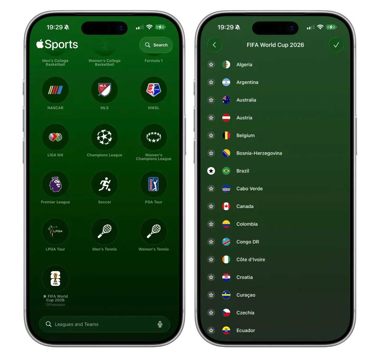 Apple Sports-appen får stöd för fotbolls-VM