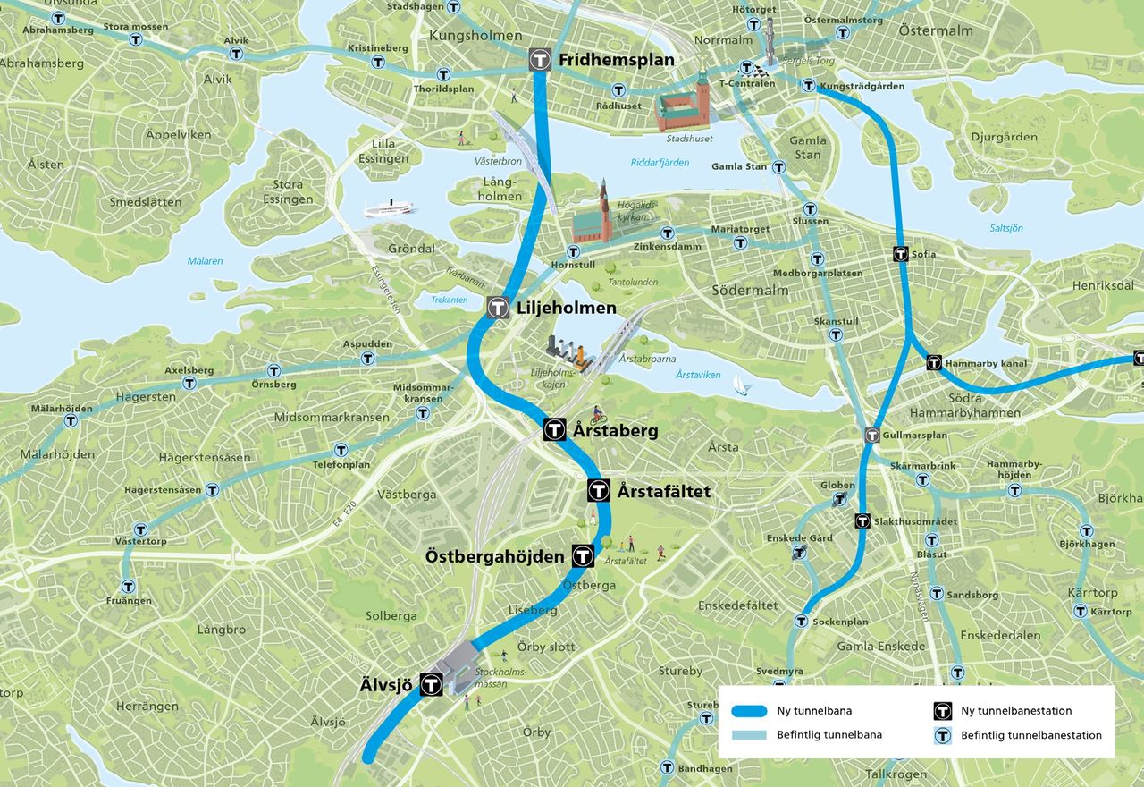 Så här byggs gula linjen i Stockholms tunnelbana