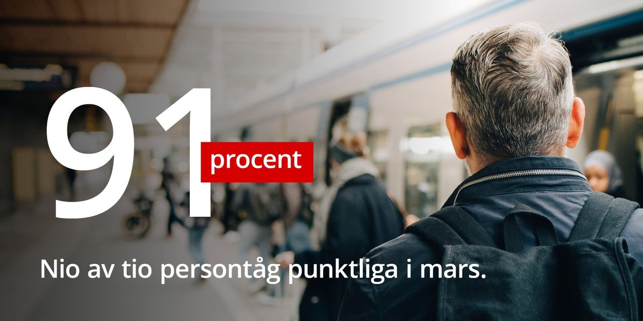 Nio av tio persontåg var punktliga i mars