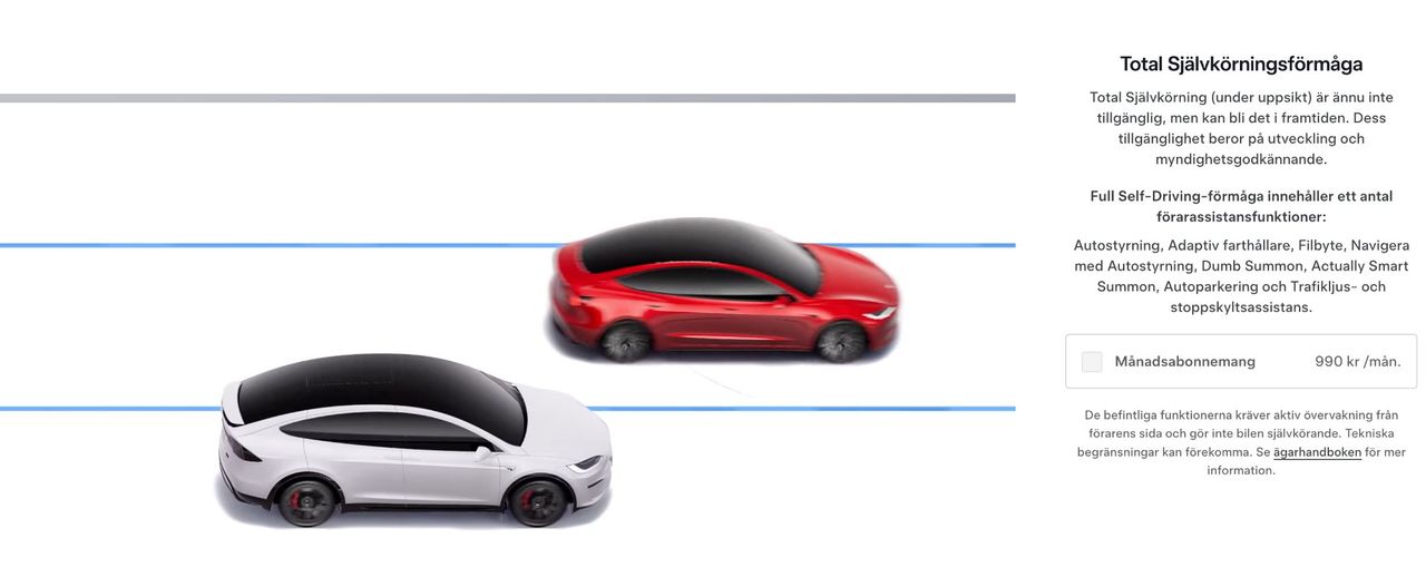 Nu måste du prenumerera på Teslas autopilot