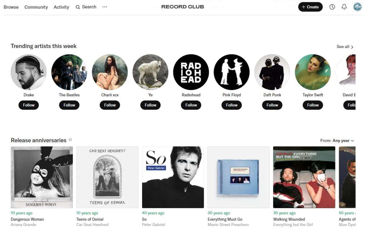 Record Club är Letterboxd för musik
