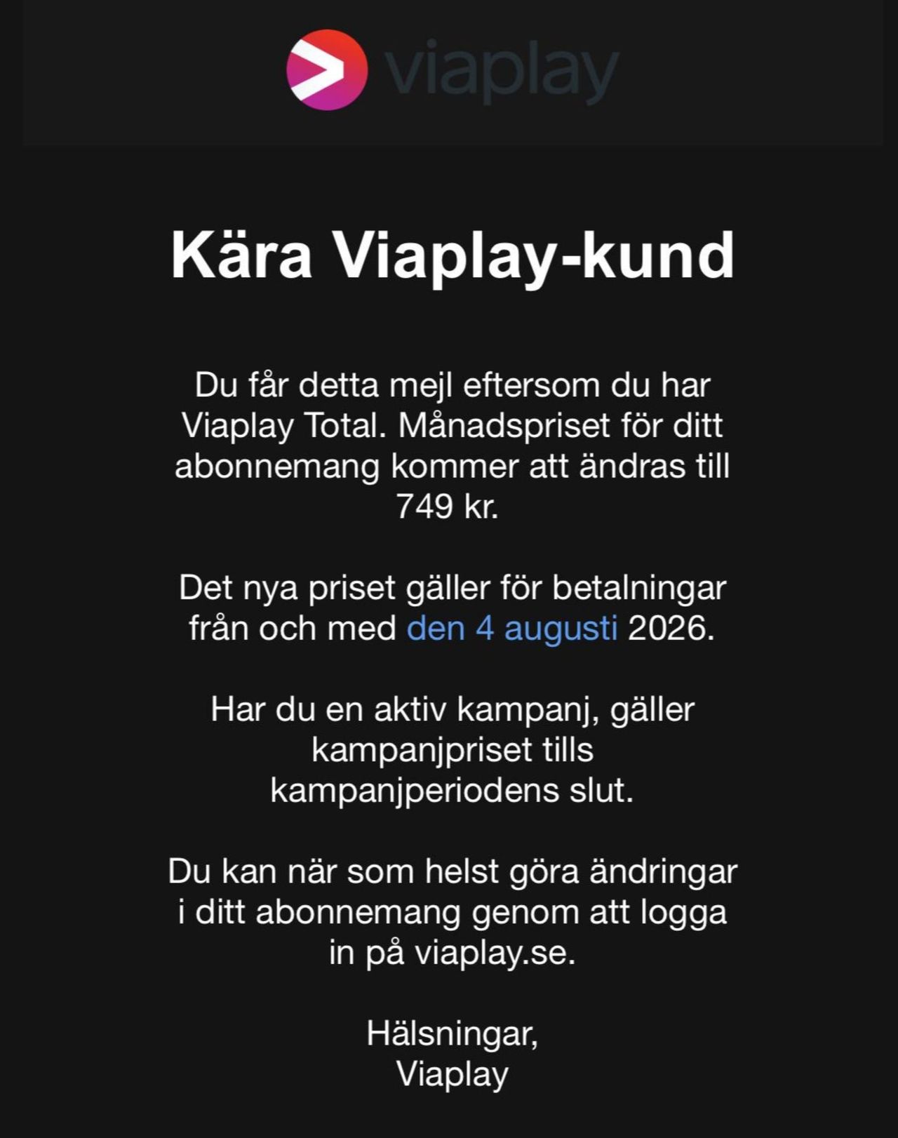 Viaplay har höjt priset igen